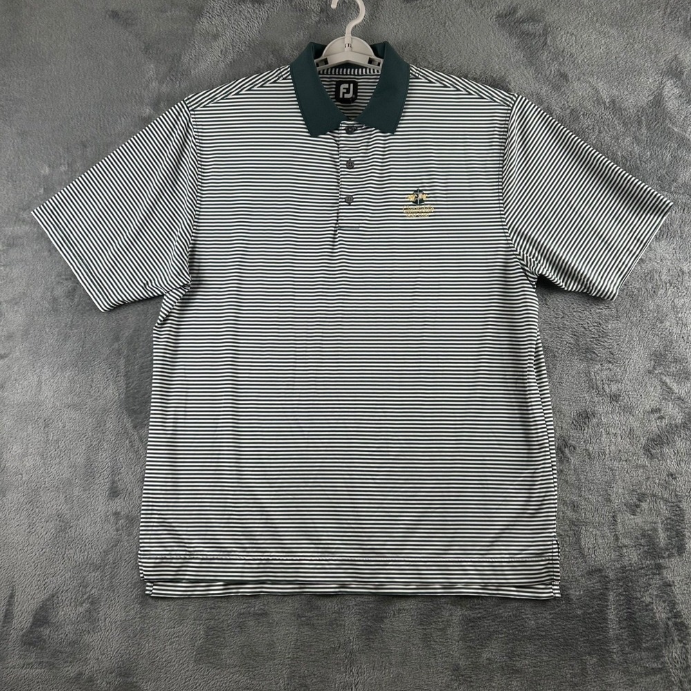 FootJoy Mens GlenRiddle Golf Club Striped Polo Shirt Green White XL Stretch FJ